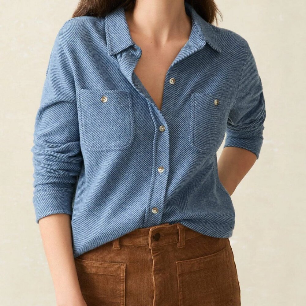 Classic Blue Button-Front Women’s Shirt